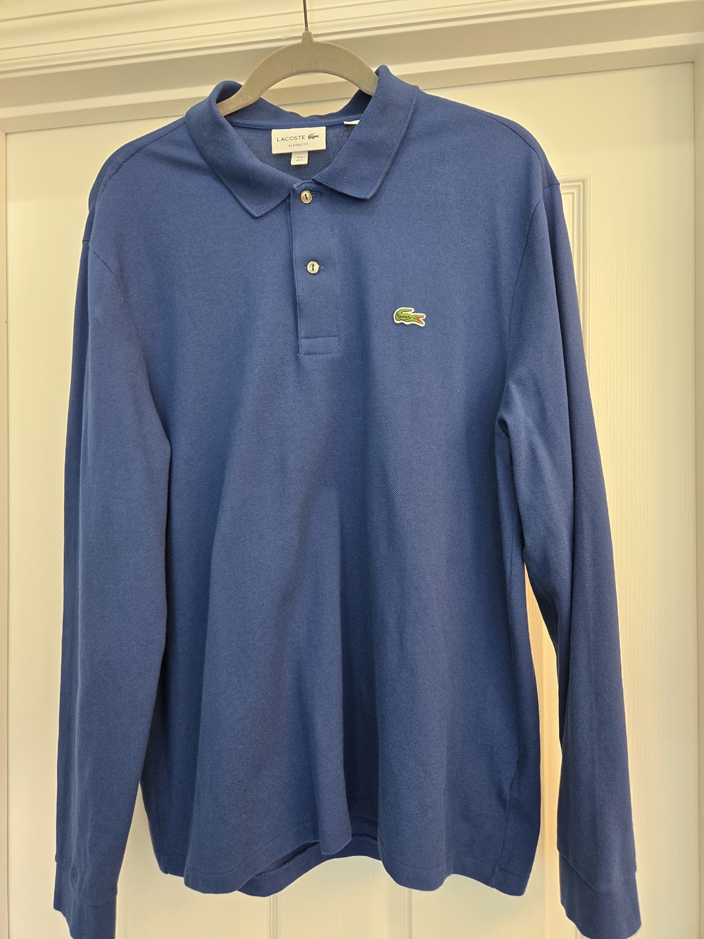 Lacoste Men's Long Sleeve Polo - Royal Blue with Green Crocodile  Logo